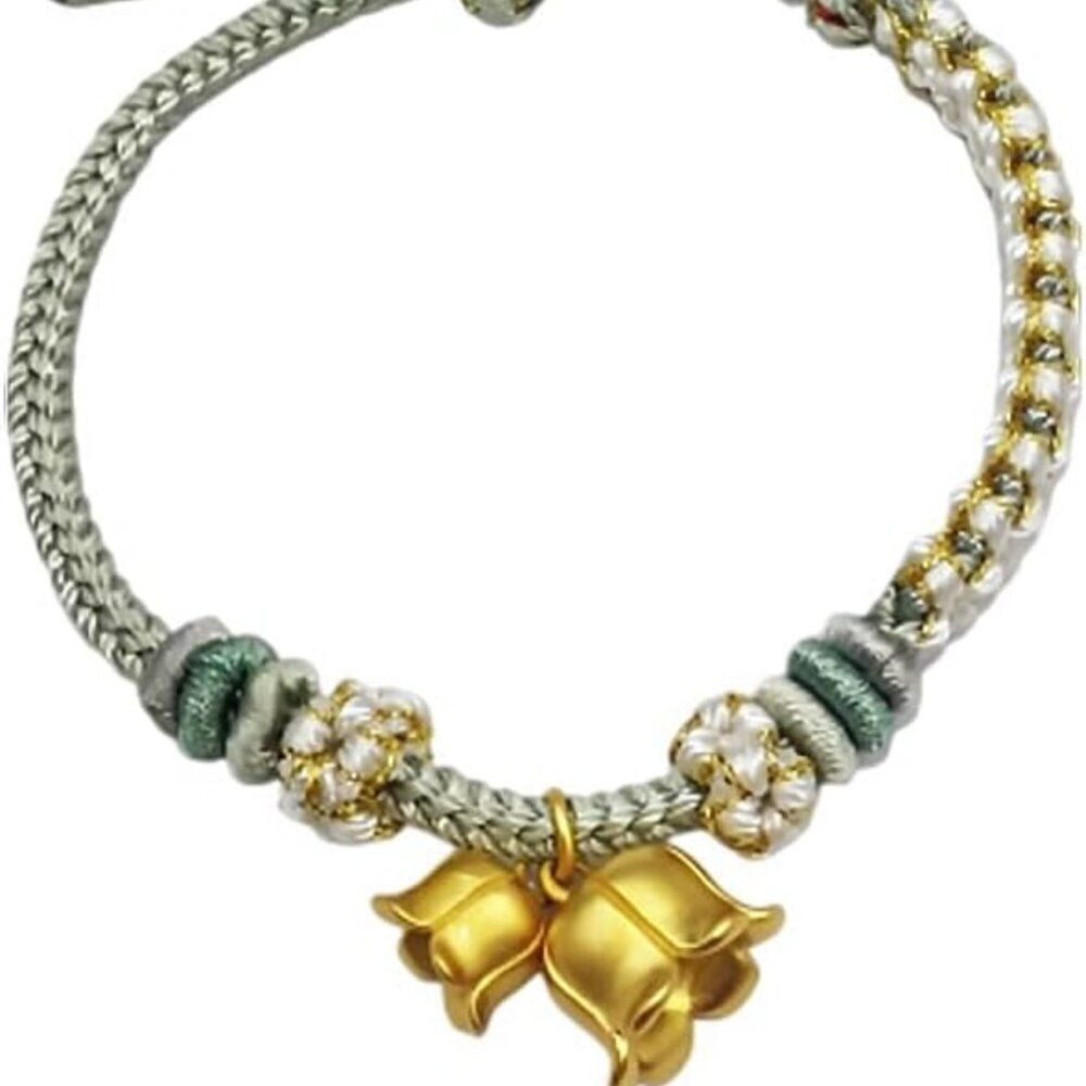 Adjustable Copper and Gold Plated Flower Charm Bracelet for Women Color Green - Picture 2 of 4